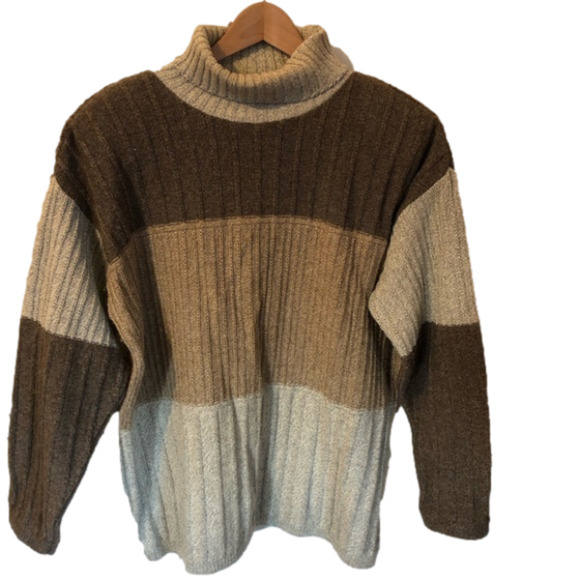 Vintage Wool Cotton Blend Chunky Knit Oversize Turtleneck Sweater Medium - Picture 2 of 8